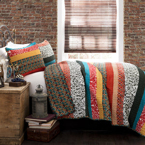 Boho Stripe 3 piece Quilt