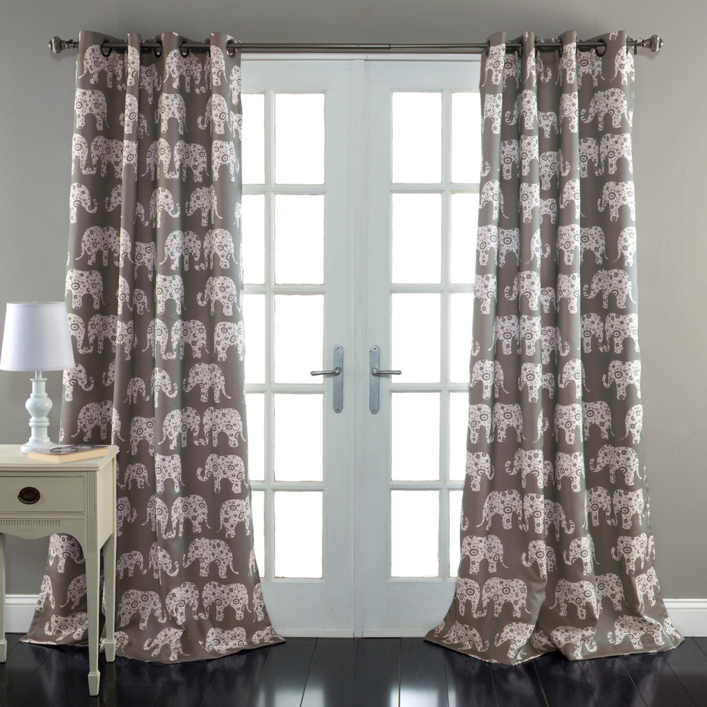 Elephant Parade Window Curtains Gray Set