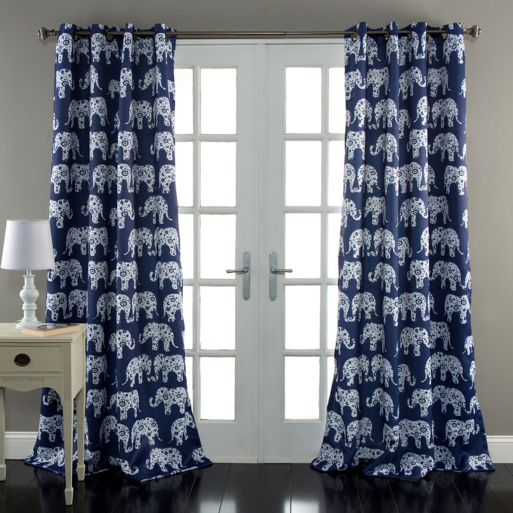 Elephant Parade Window Curtains Navy Set