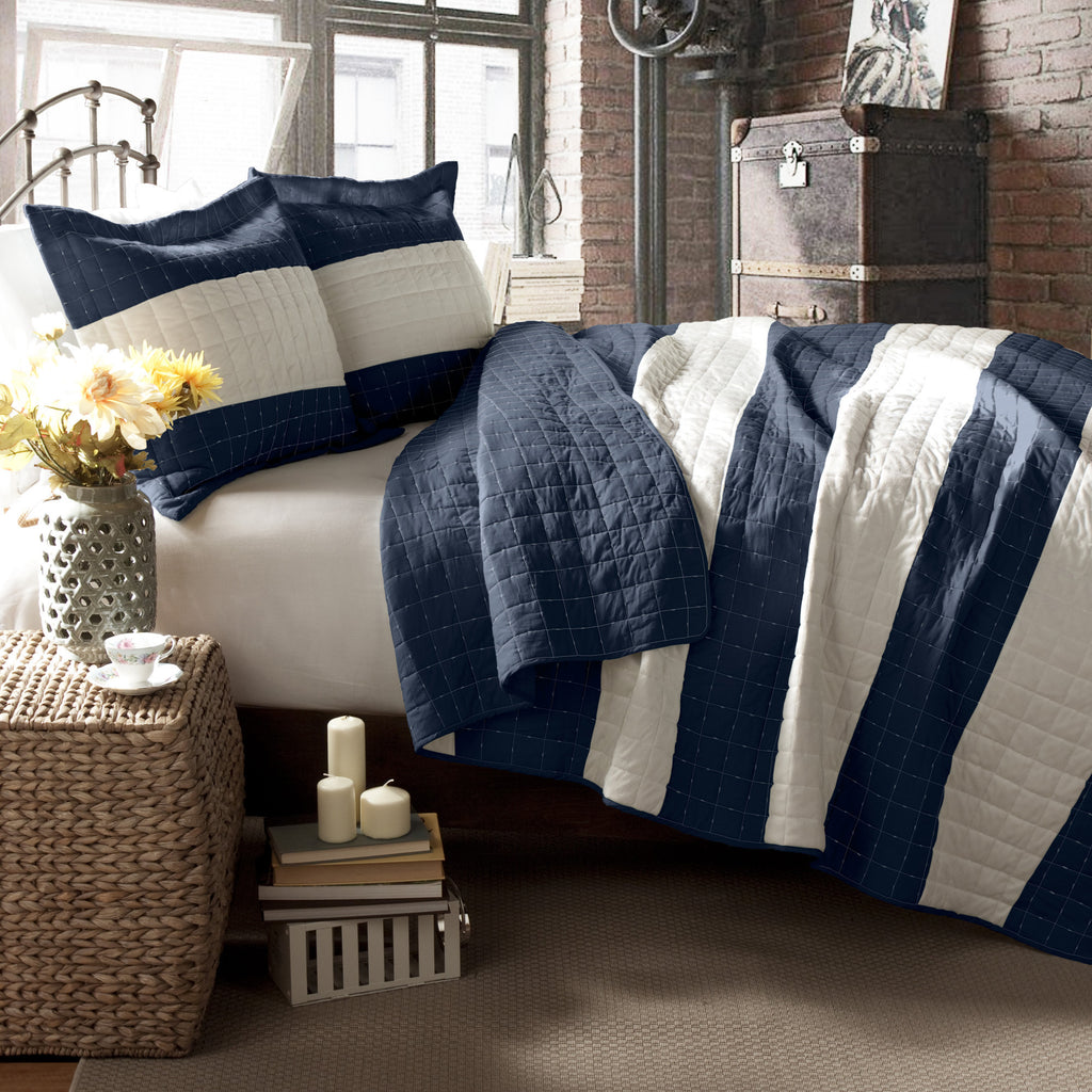 Berlin Stripe Quilts Navy 3Pc Full/Queen