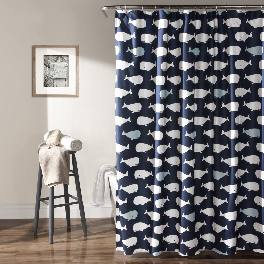 Whale Shower Curtain Navy