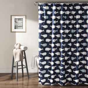 Whale Shower Curtain Navy